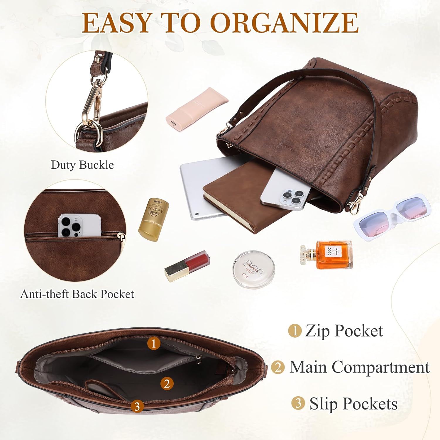 RAVUO Crossbody Bag for Women, Vegan Leather Bucket Handbag Shoulder Purse Trendy Lady Bag w Adjustable Guitar Strap - Image 4