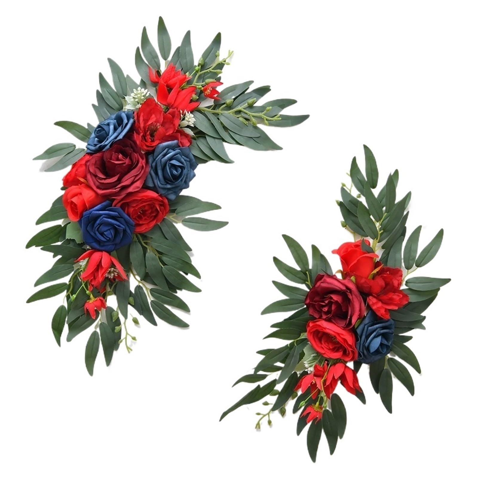 MOHUIED Artificial Floral Swags 2Pcs Boho Artificial Wedding Arch Flowers DIY Eucalyptus Garland Drapes Welcome Sign Floral for Ceremony Backdrop, Fireplace and Door Decor(Red)
