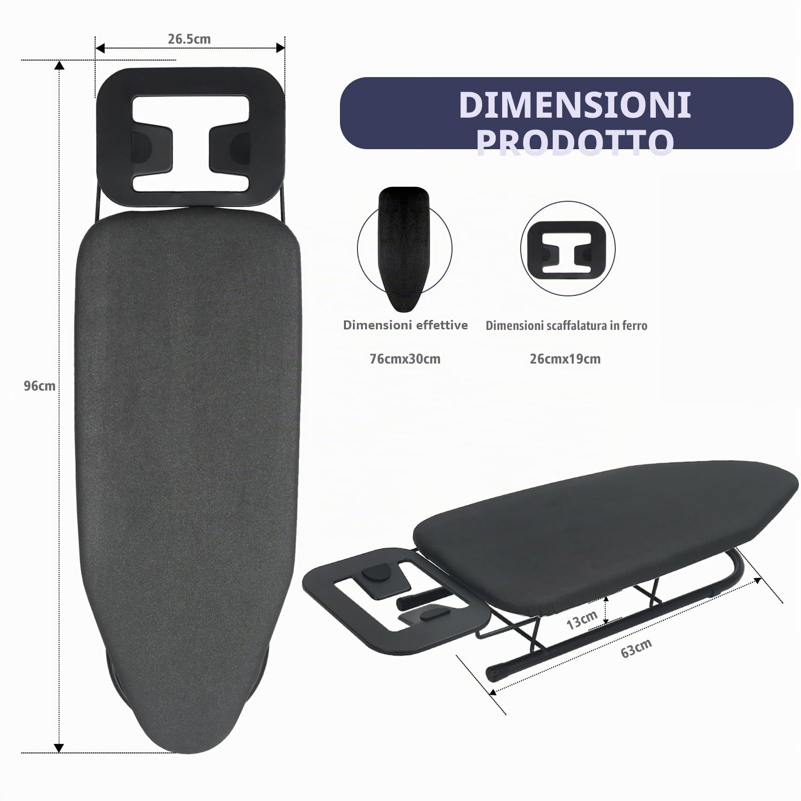 Rainberg Asse da stiro da tavolo, design pieghevole piccolo, gambe pieghevoli antiscivolo, rivestimento in 100% cotone con strato in schiuma, poggia ferro da stiro a vapore, leggero, spazio limitato,