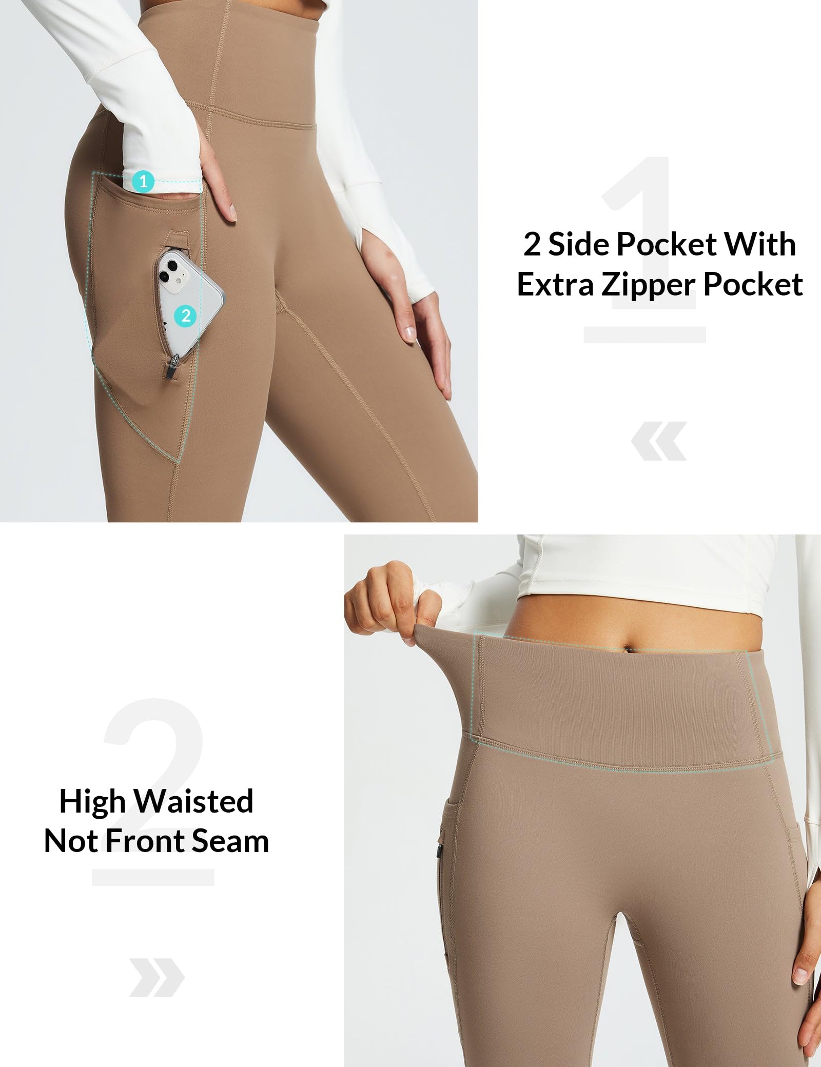 baleaf Women's Fleece Lined Flared Leggings Thermal Trousers with Pockets Walking Yoga Pants Water Resistant High Waisted Bootcut Bootleg