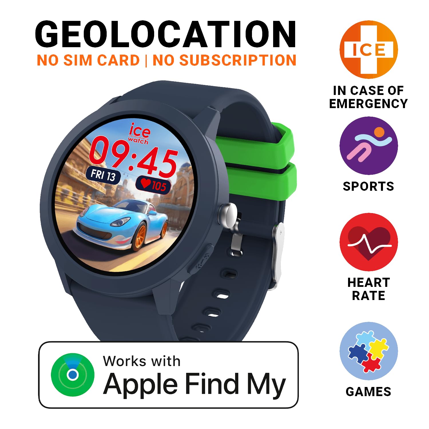 Ice-Watch - ICE smart junior RD Find My Blue - Orologio smart localizzabile blu per bambino con cinturino in silicone - 025441 (39 mm) - Compatibile con Find My, senza abbonamento e senza scheda SIM