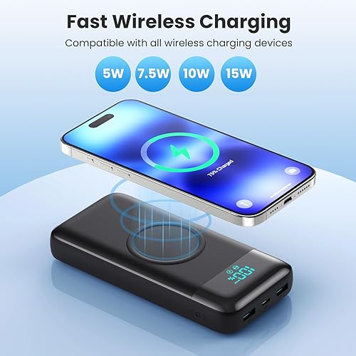 Miniatura 2 de Cargador portátil inalámbrico de 40800 mAh para iPhone con 3 cables integrados, 7 en 1 de 15 W, cargador de batería USB C, pantalla LCD de 25 W, PD