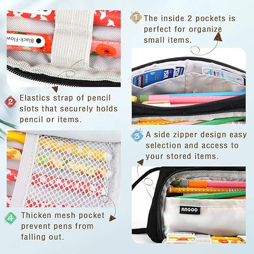 Miniatura 4 de iSuperb Estuche de gran capacidad para lápices, bolsa de pana grande, bolsa portátil para bolígrafos con cremallera, organizador de maquillaje,