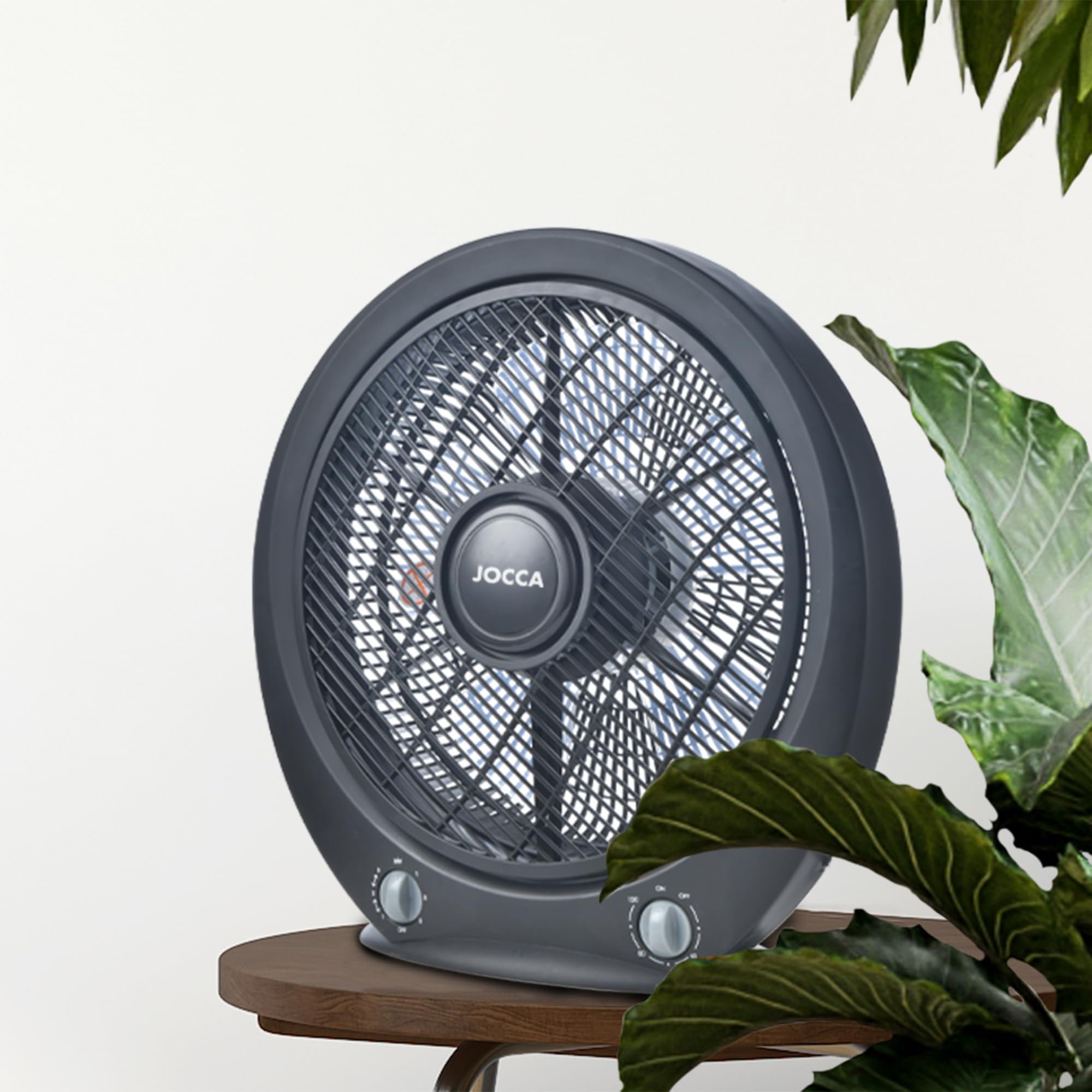 Jocca - Ventilatore portatile da terra o da tavolo| 5 pale| 3 velocità| Spegnimento automatico| Timer| Ventilatore a cassetta| Antiribaltamento| Diametro 30 cm| Casa o ufficio| Nero