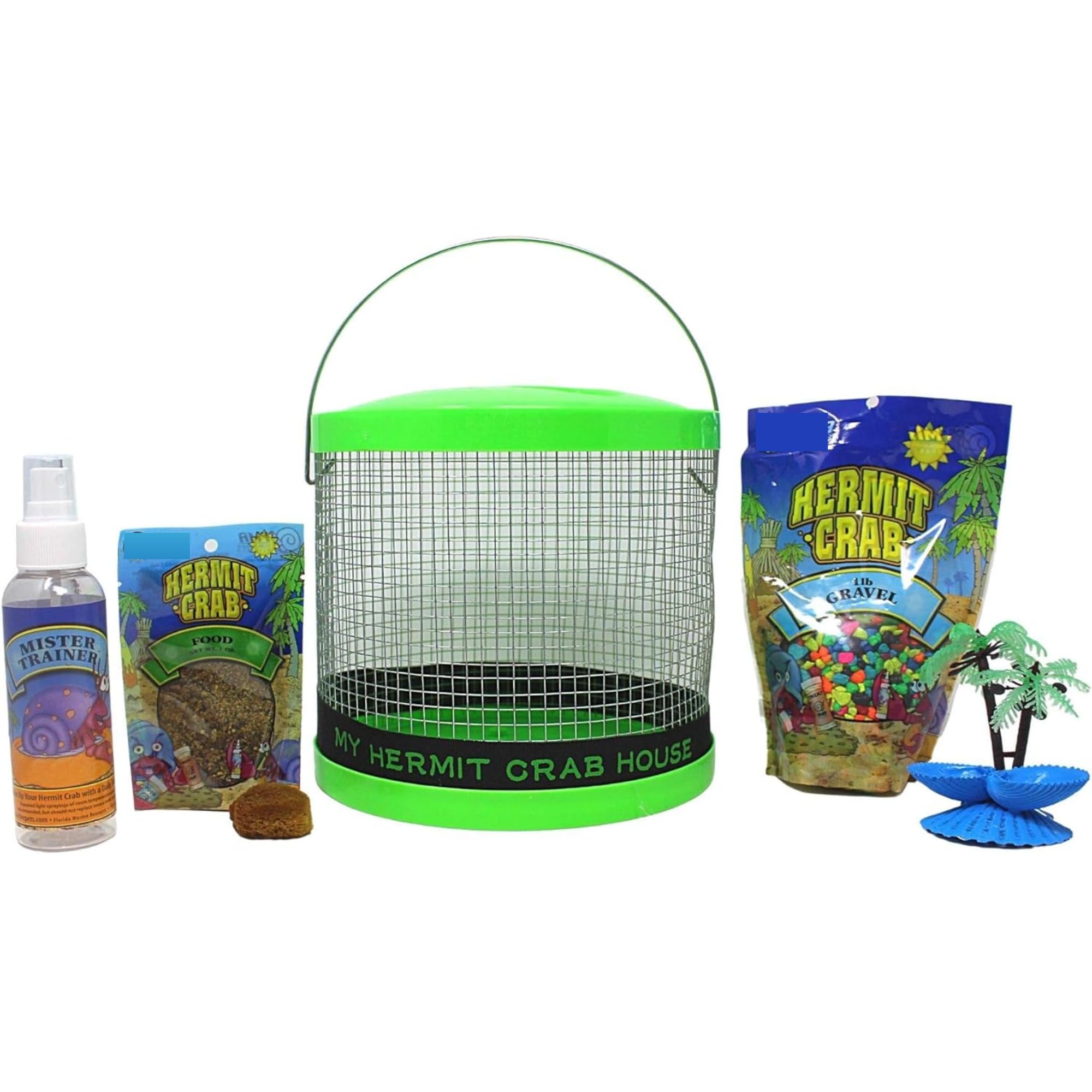 Needzo DIY Terrarium Kit, Medium Hermit Crab Starter Pack with Wire Cage, Palm Tree Water Holder, Sponge, Bag of Food, Gravel, and Misting Water