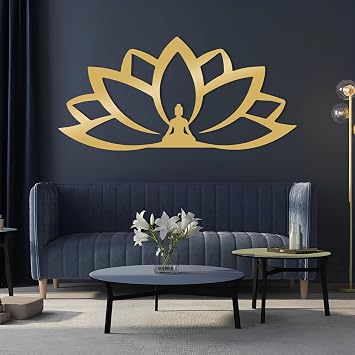 EANHIPE Metal Lotus Flower Wall Art, Zen Lotus Metal Wall Art, Floral Wall Mount, Flower of Life Sculpture, Meditation Decor, Yoga Decor For Home, Living Room, Office Gold, 41"x20"/105x50cm