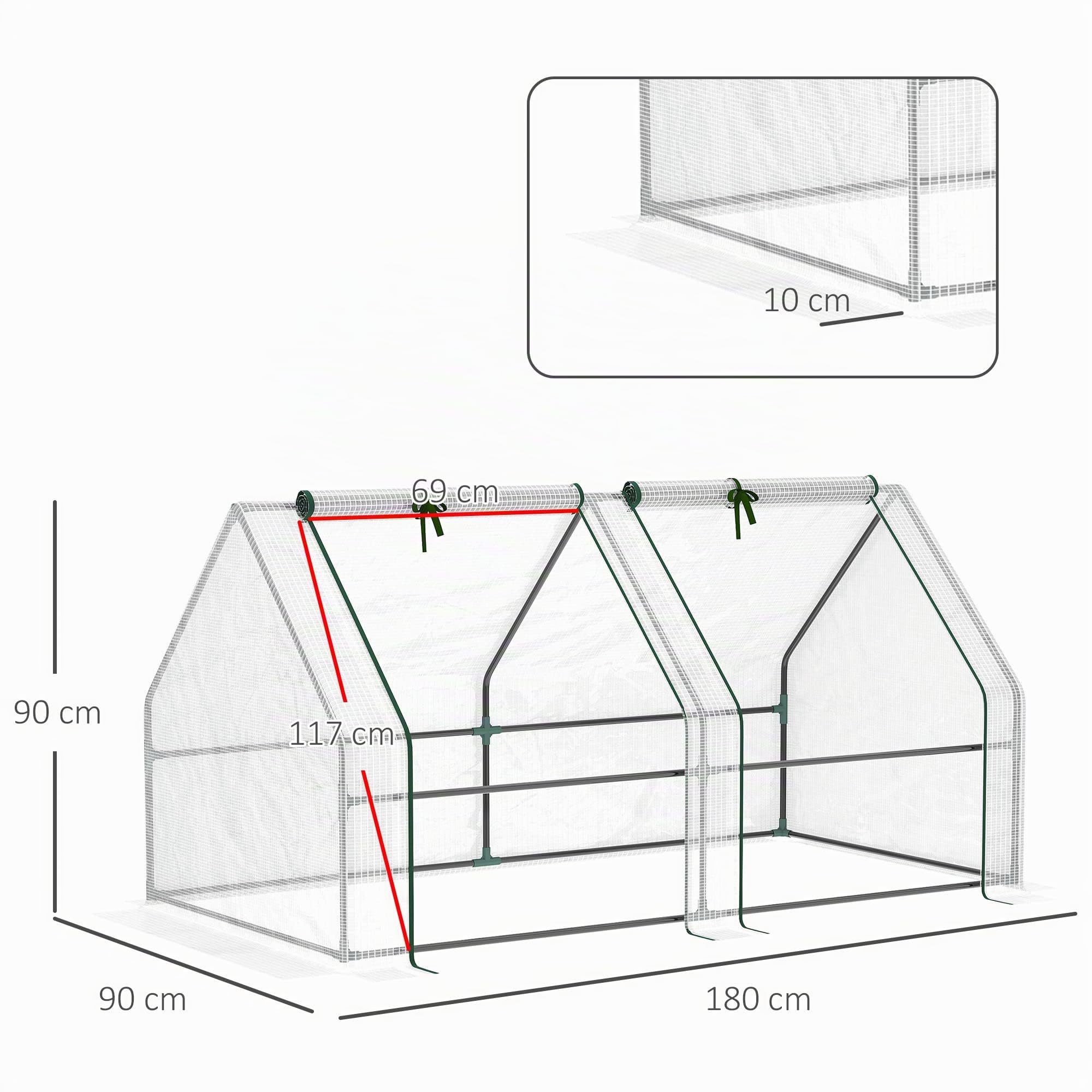 Outsunny Invernadero de Exterior Invernadero de Jardín 180x90x90 cm Tipo Caseta con 2 Ventanas Marco de Acero y Cubierta de PE 140g/㎡ para Cultivo Plantas Flores Tomates Blanco
