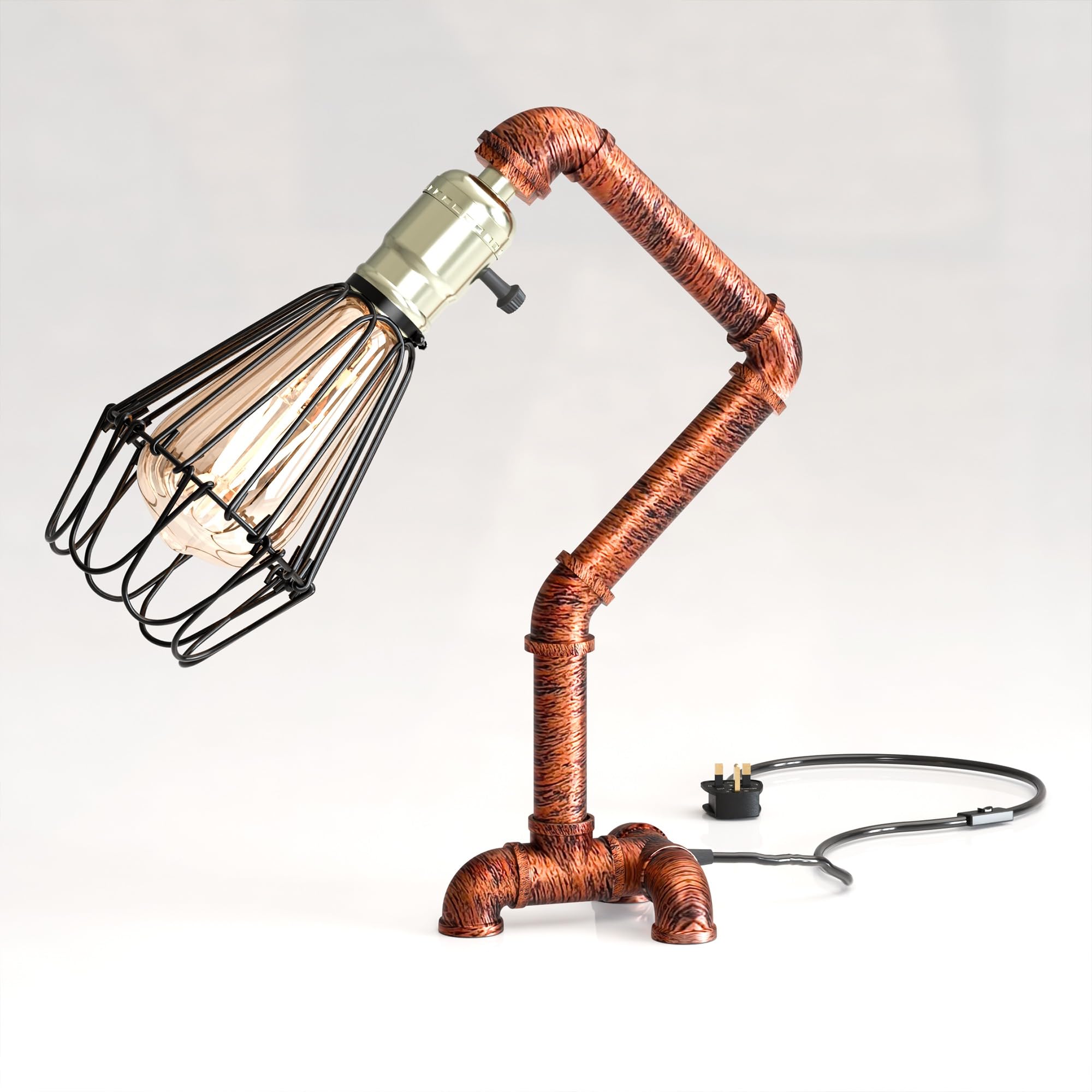 Ledsone Rustic Red Without Bulb Industrial Steampunk Pipe Desk Lamp Vintage Water Pipe Table Light 40Cm Rustic Red E27 Retro Bedside Lamp For Bedroom Living Room Office Study Loft Lighting