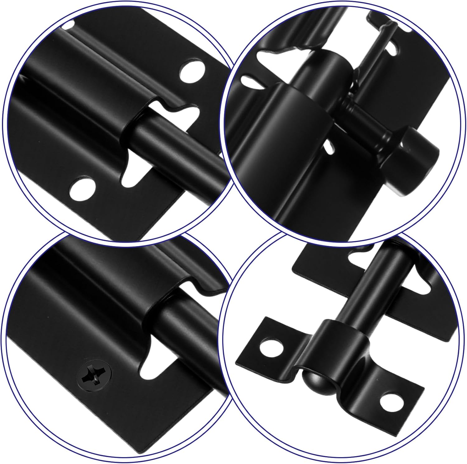 4 PCS Slide Barrel Bolt Latch, Heavy Duty Sliding Door Latches Hardware with 24 Screws, Alloy Small Slide Bolt Gate Latch Door Lock for Security Warehouse Gate Garage (Black, 2.36×1.02 Inch)