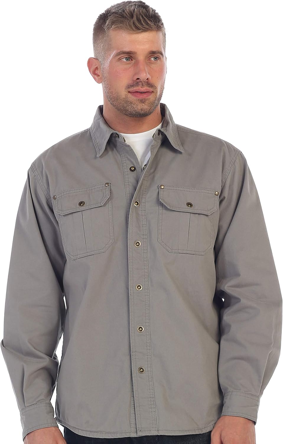 Gioberti Men's 100% Cotton Brushed and Soft Twill Shirt Jacket with Flannel Lining - Image 3