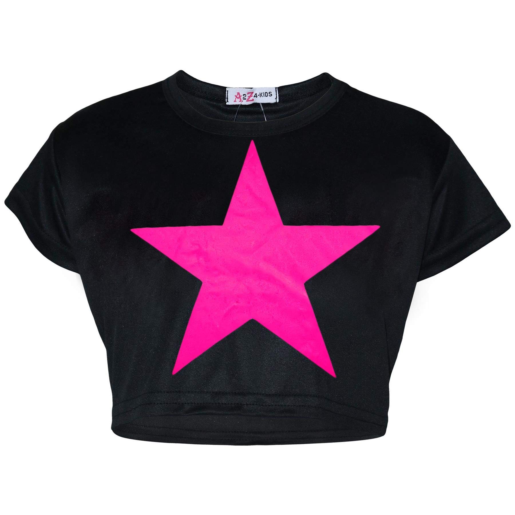 A2z 4 Kids Girls Black Star Short Sleeve - Crop Top Star 7-8