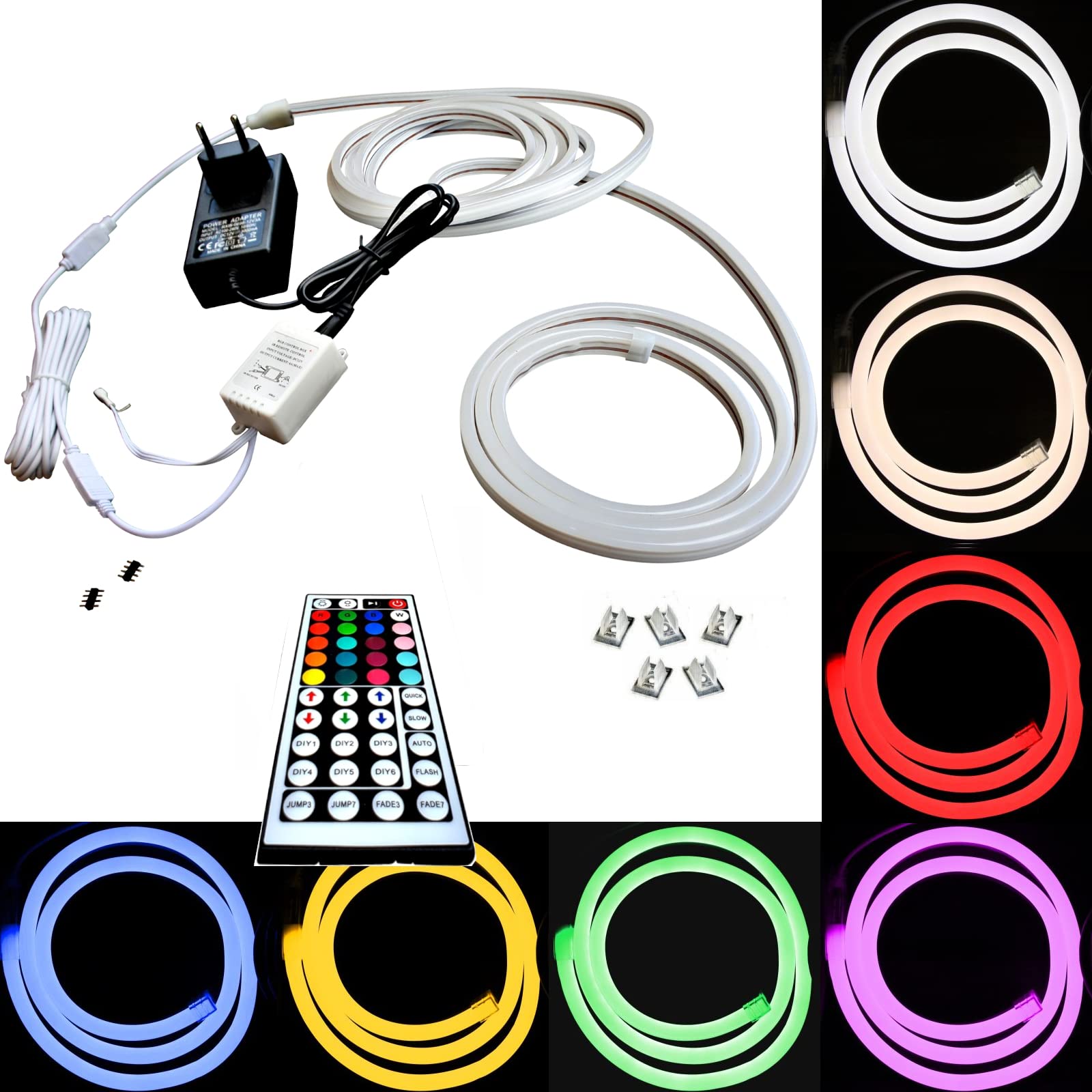 RGB 12V / 230V Netzstecker + Verlängerung LED warmweiß Streifen Stripe Licht Unterbankbeleuchtung Saunabeleuchtung Saunalampe (2m - m/36,99€)