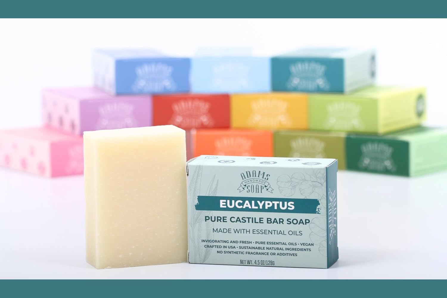 Adams Handmade Soap Eucalyptus Pure Castile Bar Soap – 4.5 oz | Vegan, Cold Process, Essential Oils, 84% Organic, Fair Trade, No Additives, USA Made image 4