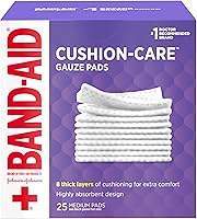 BAND-AID Cushion-Care Sterile Gauze Pads 3x3 Inch Non-Adhesive, 25ct - Protects Cuts, Scrapes & Burns with Quilt-Aid Tech