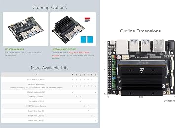 Waveshare Jetson Nano Development/Expansion Kit Alternative Solution of B01-Kit F Includes Jetson-IO-Base-A+Nano Module+Heatsink+Acrylic Case+Camera+Cables+Cooling Fan+Power Adapter(8 Items)