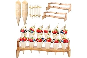Queekay 100 Wooden Cones For Food And Charcuterie Cones Holder Stand