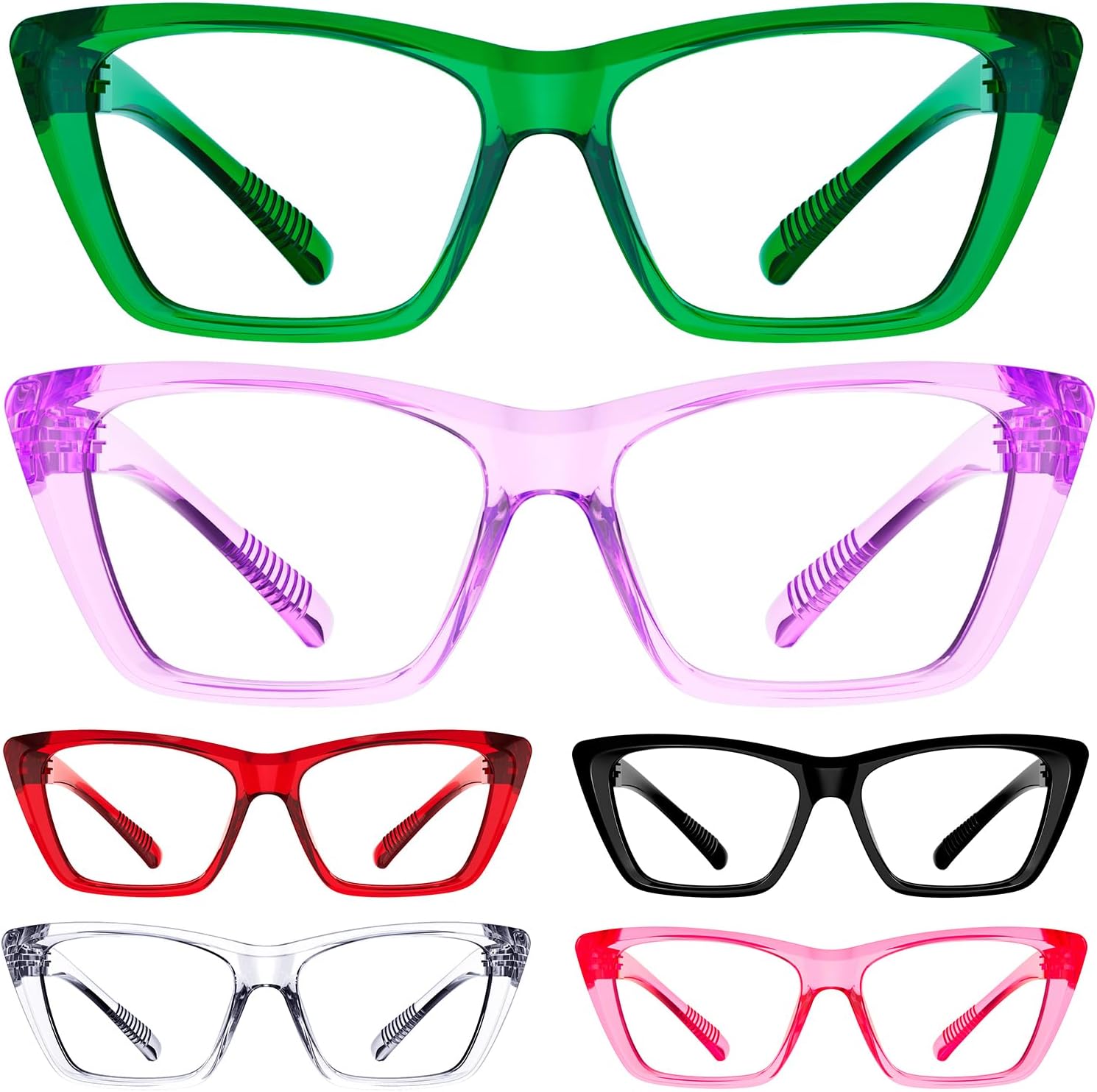 Eyekepper 6 Pack Metalless Blue Light Blocking Reading Glasses with Screwless Spring Hinges Cat Eye Computer Readers