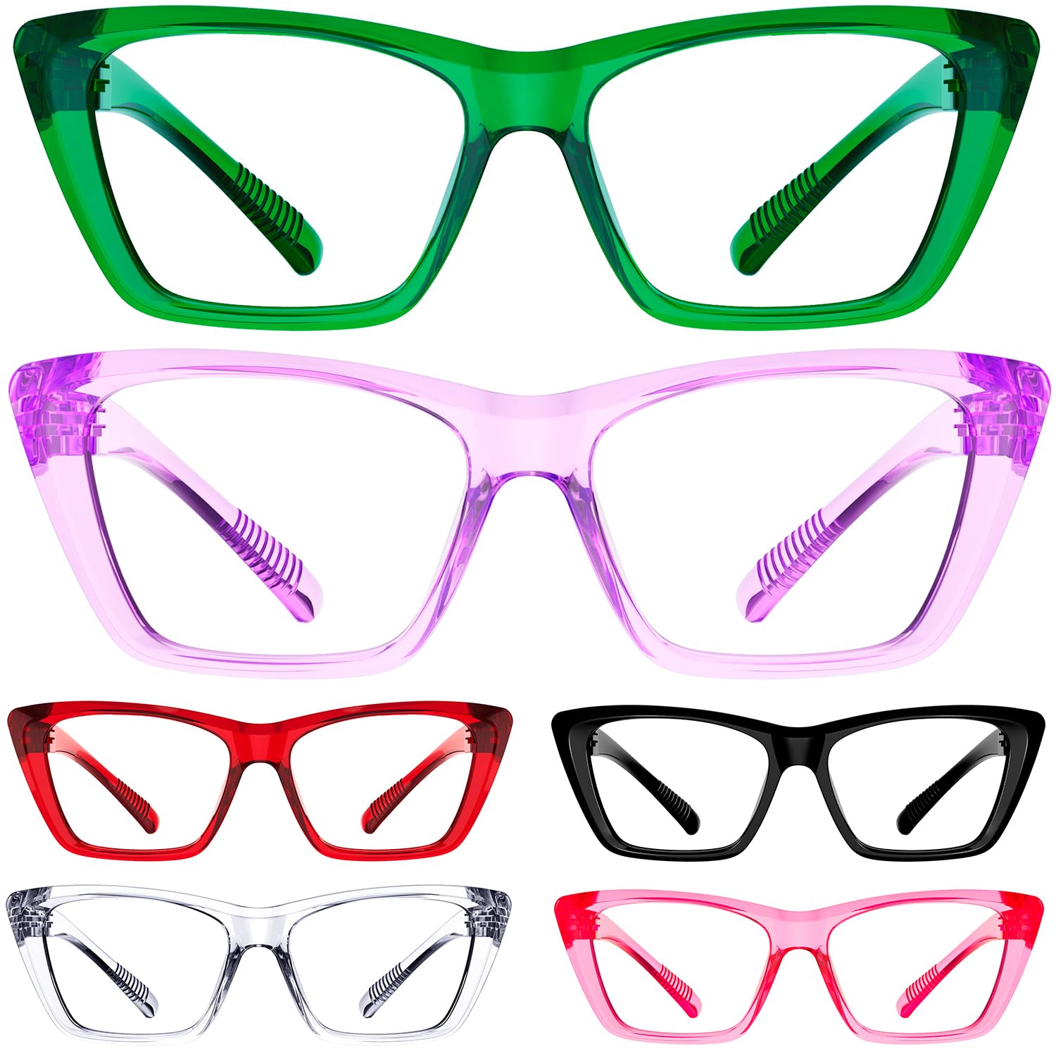 Eyekepper 6er-Pack metallfreie Lesebrille mit schraubenlosen Federscharnieren Cat Eye Computer Readers