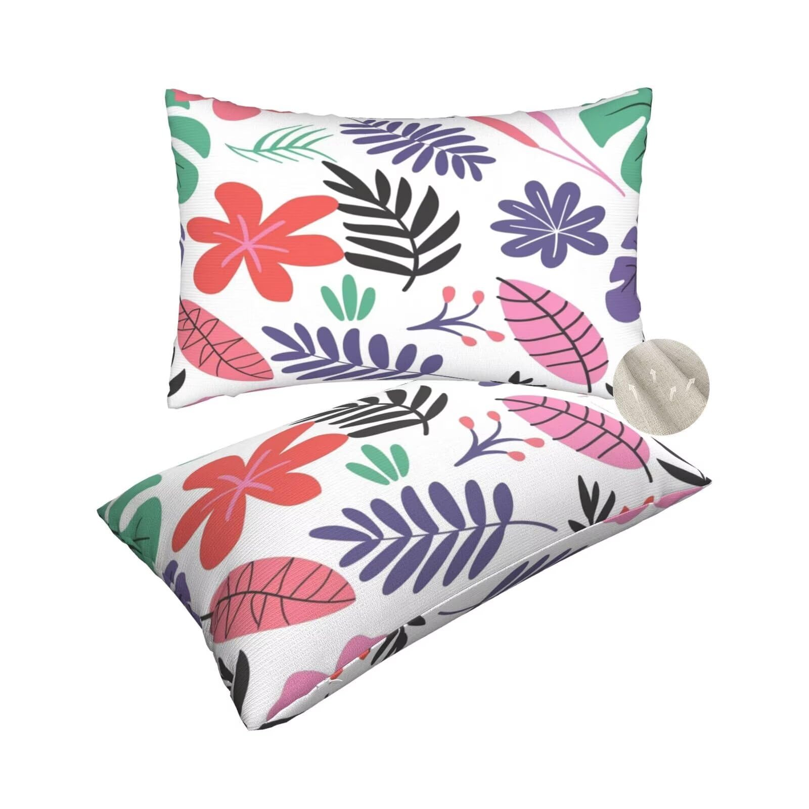 Housse coussin 50x80 cm en lot de 2 avec motifs de feuilles pour decoration de canape