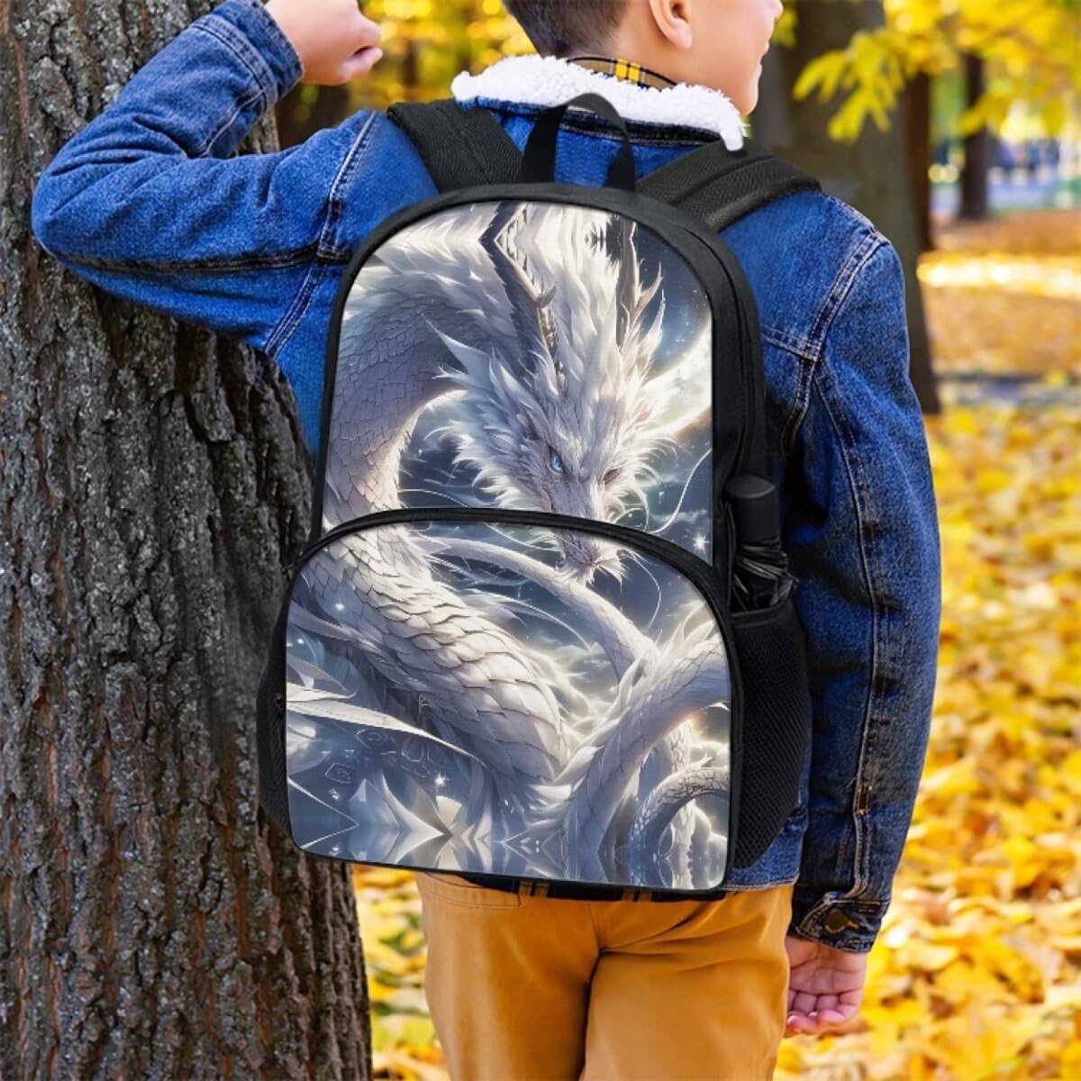 Cute Ethereal Dragon Backpack Girls Personalized Print Student Bookbag with Side Pockets Boys Large Smooth Zipper Sturdy School Backpack