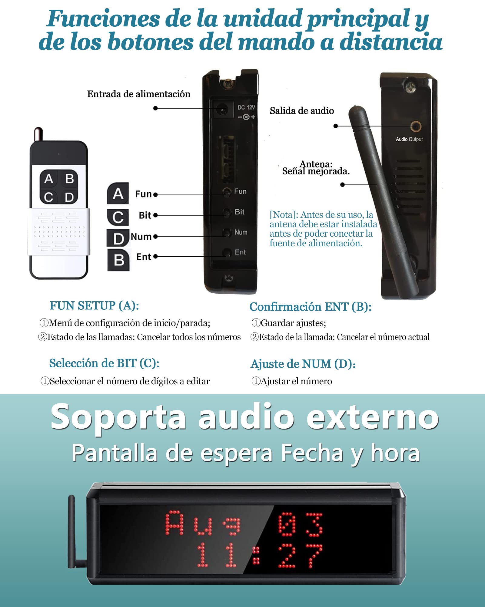 CS-400D Sistema De Localización Inalámbrico Para Restaurante, Bar, Cafetería - 1 Pantalla De Llamada, 16 Botones, 2 Receptores De Pulsera