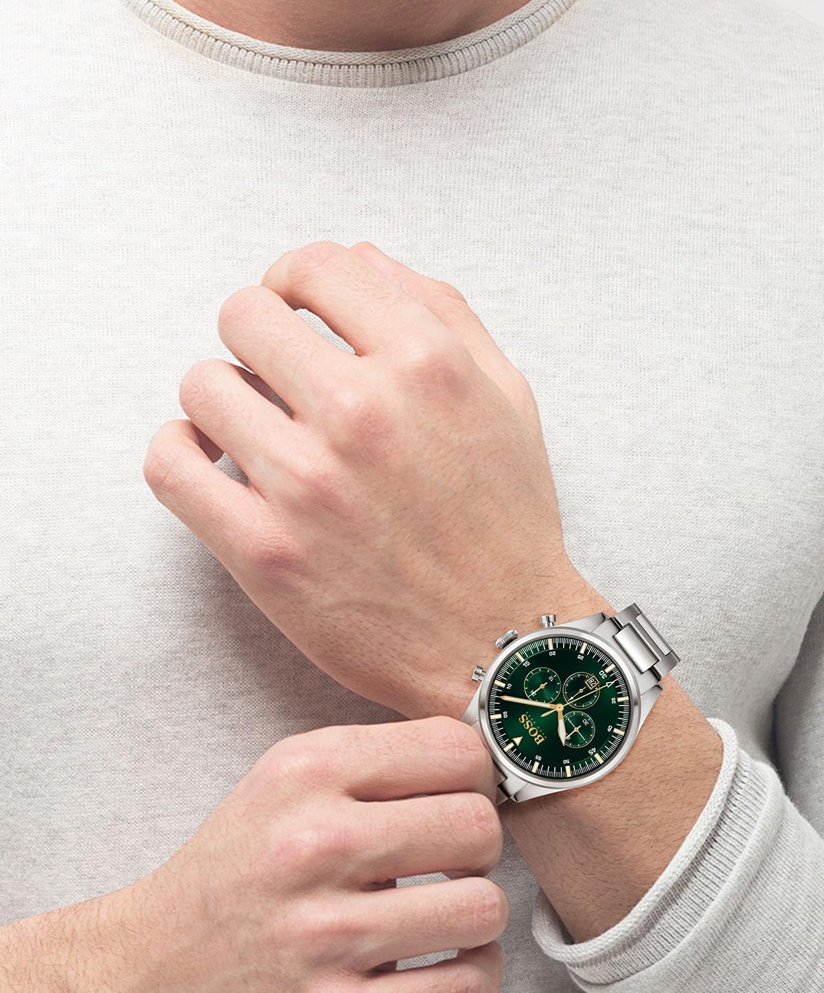 BOSS Chronograph Quarz Uhr für Herren Kollektion Pioneer mit Silbernes Edelstahlarmband - 1513868