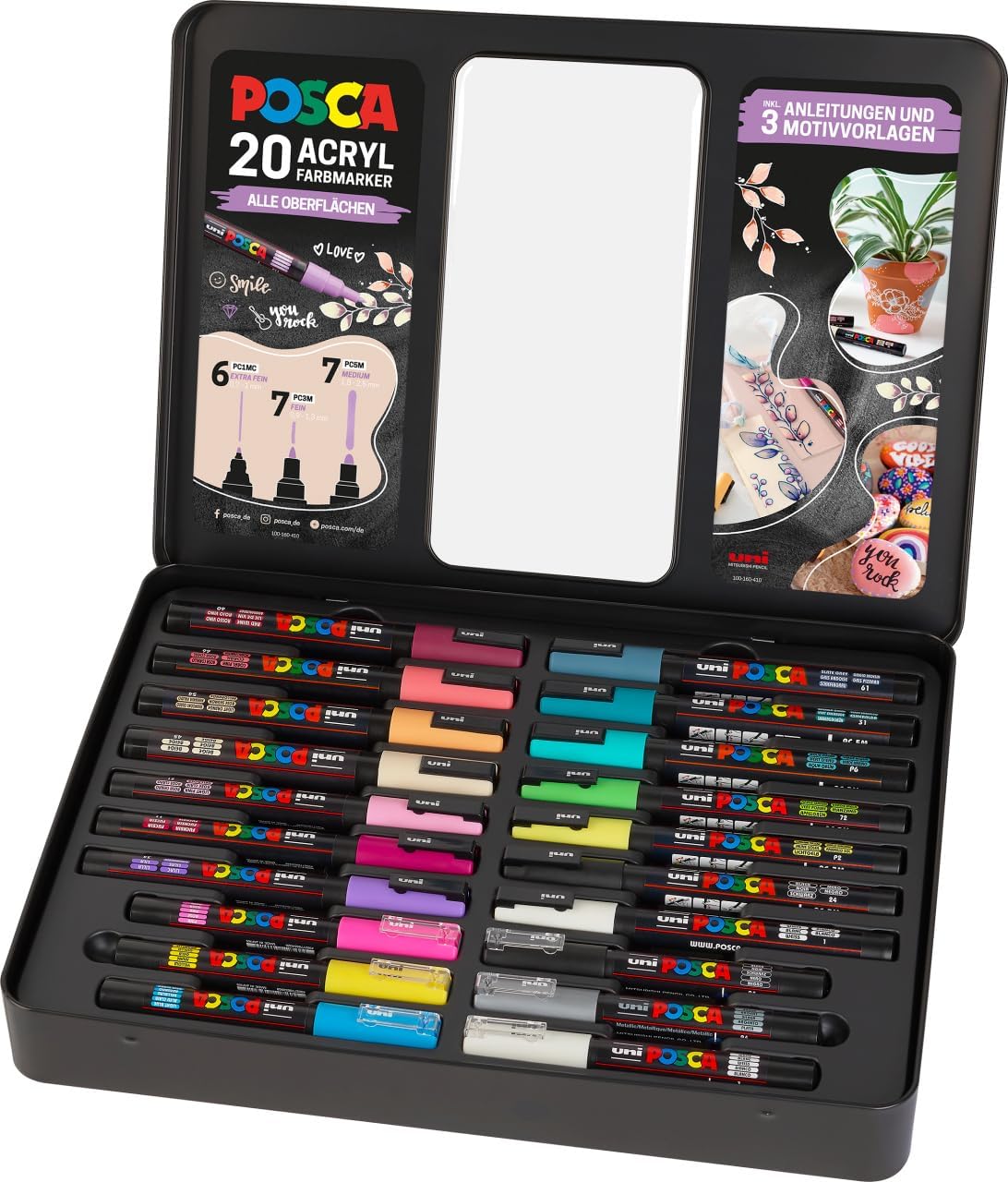 Molotow One4All Acrylic Twin Marker Grey Set (1,5 en 4,0 mm lijndikte, zeer dekkend en permanent, sneldrogend, navulbaar, voor bijna alle ondergronden), 6 stuks gesorteerd