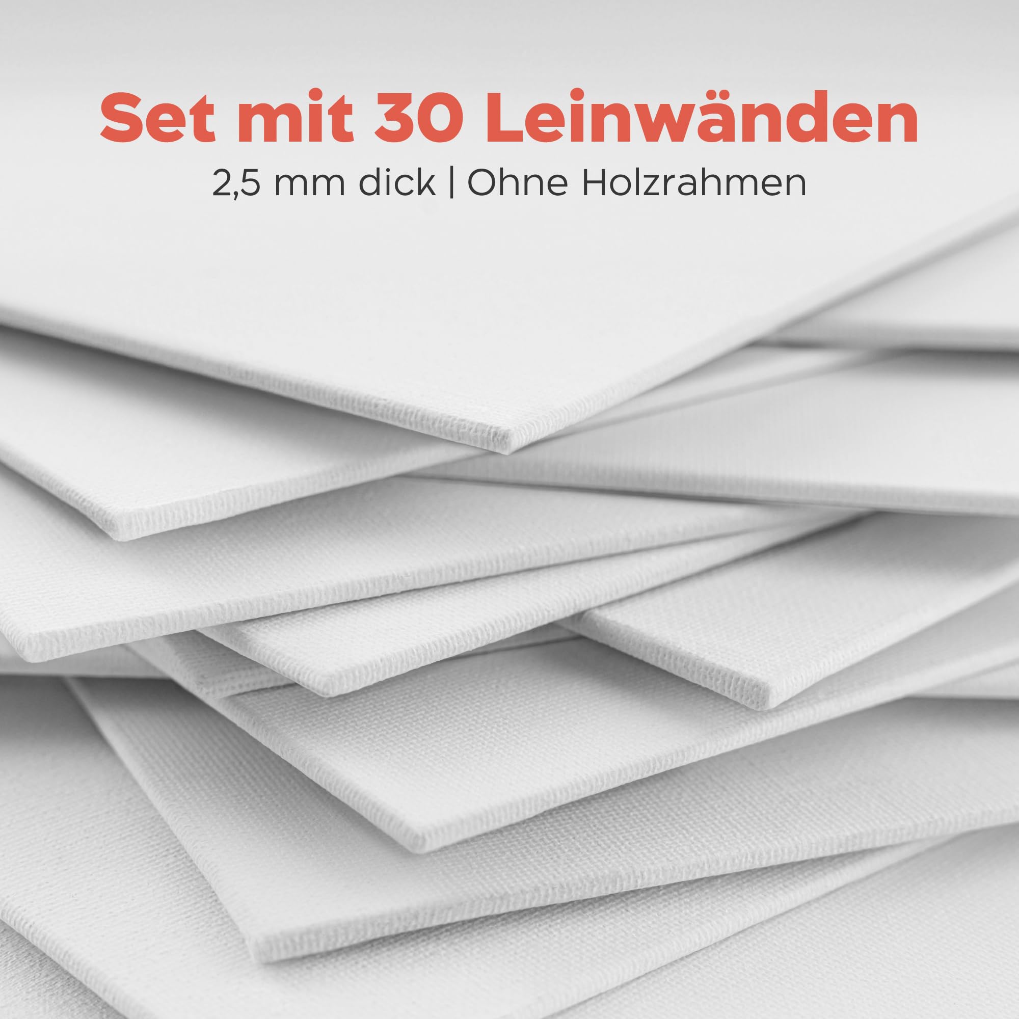 Zenacolor Leinwand Zum Bemalen 3 Größen (30 Stück) - Leinwände Set 280 g/m² 100% Baumwolle - Für Acrylfarbe, Ölmalerei, Gouache