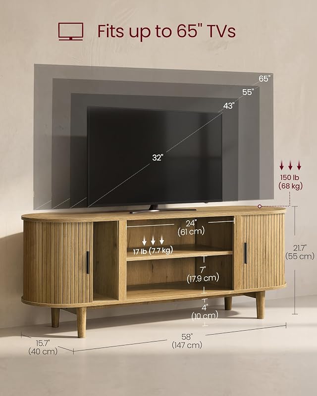 VASAGLE 58 Inch TV Stand, Mid Century Entertainment Center with Storage image 5