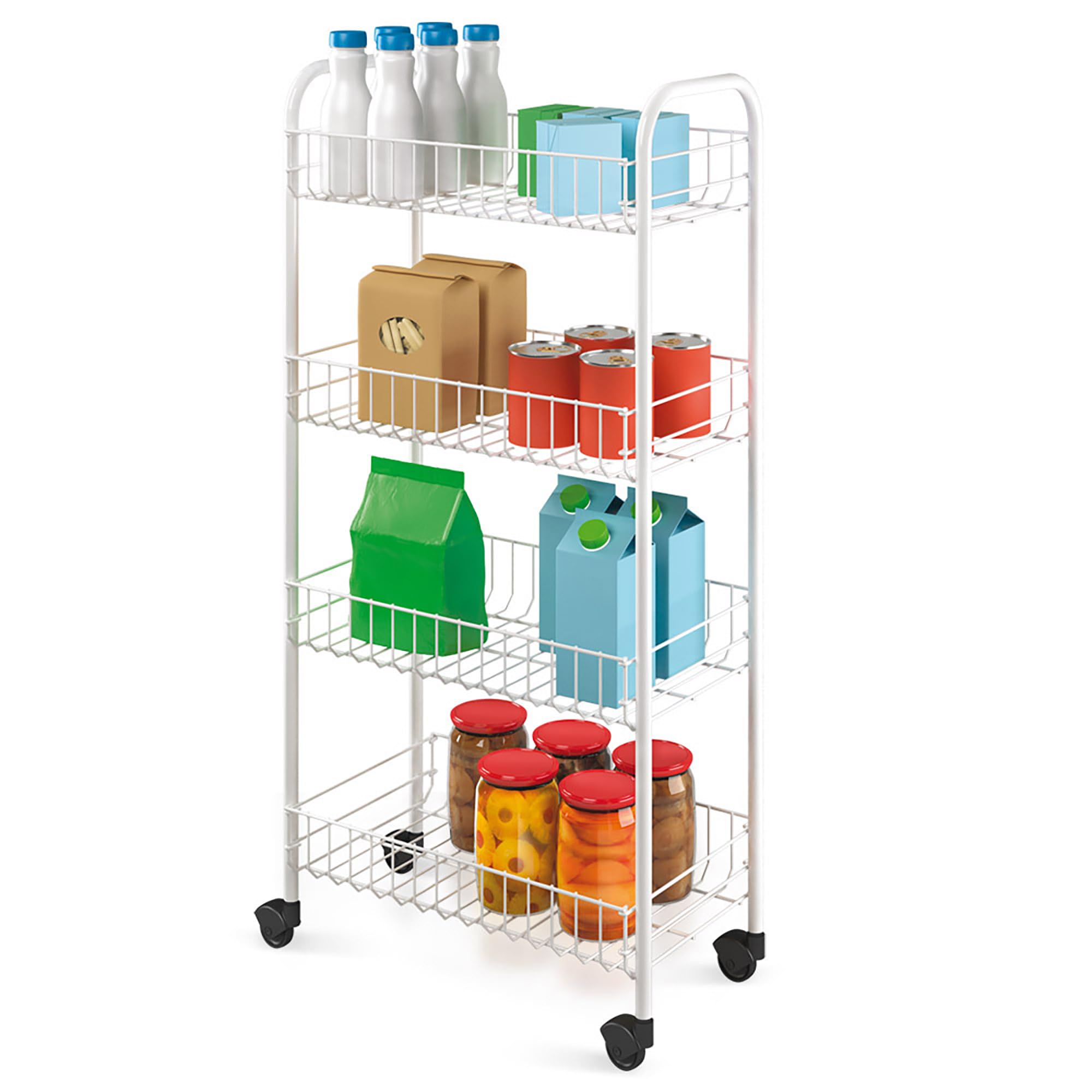 Metaltex White Pisa 4-Tier Trolley With Wheels - Multipurpose Storage Cart For Home Including Kitchen, Bathroom, Office And Garage – X 23 X 84 Centimetres Size 41