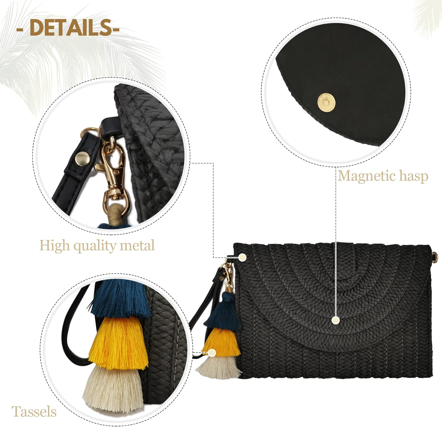 Aovtero Straw Clutch Purse Women Crossbody Bag Summer Beach Shoulder Bags Envelope Wallet Handbags - Image 4