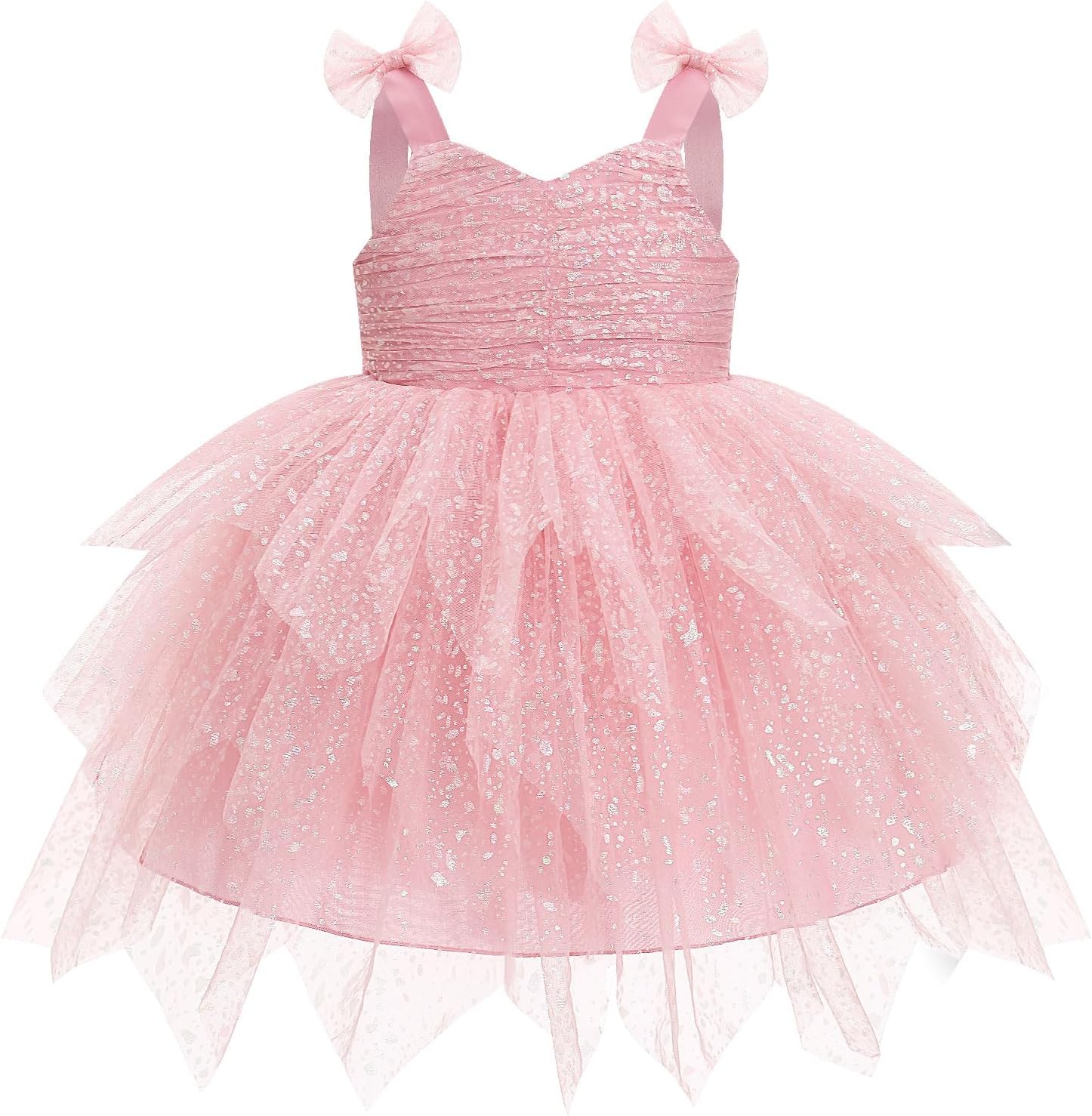 IDOPIP Toddler Baby Girls Sequin Bowknot Tutu Dress Smocked Princess Birthday Party Dresses Pageant Wedding Tulle Gown 1-6T
