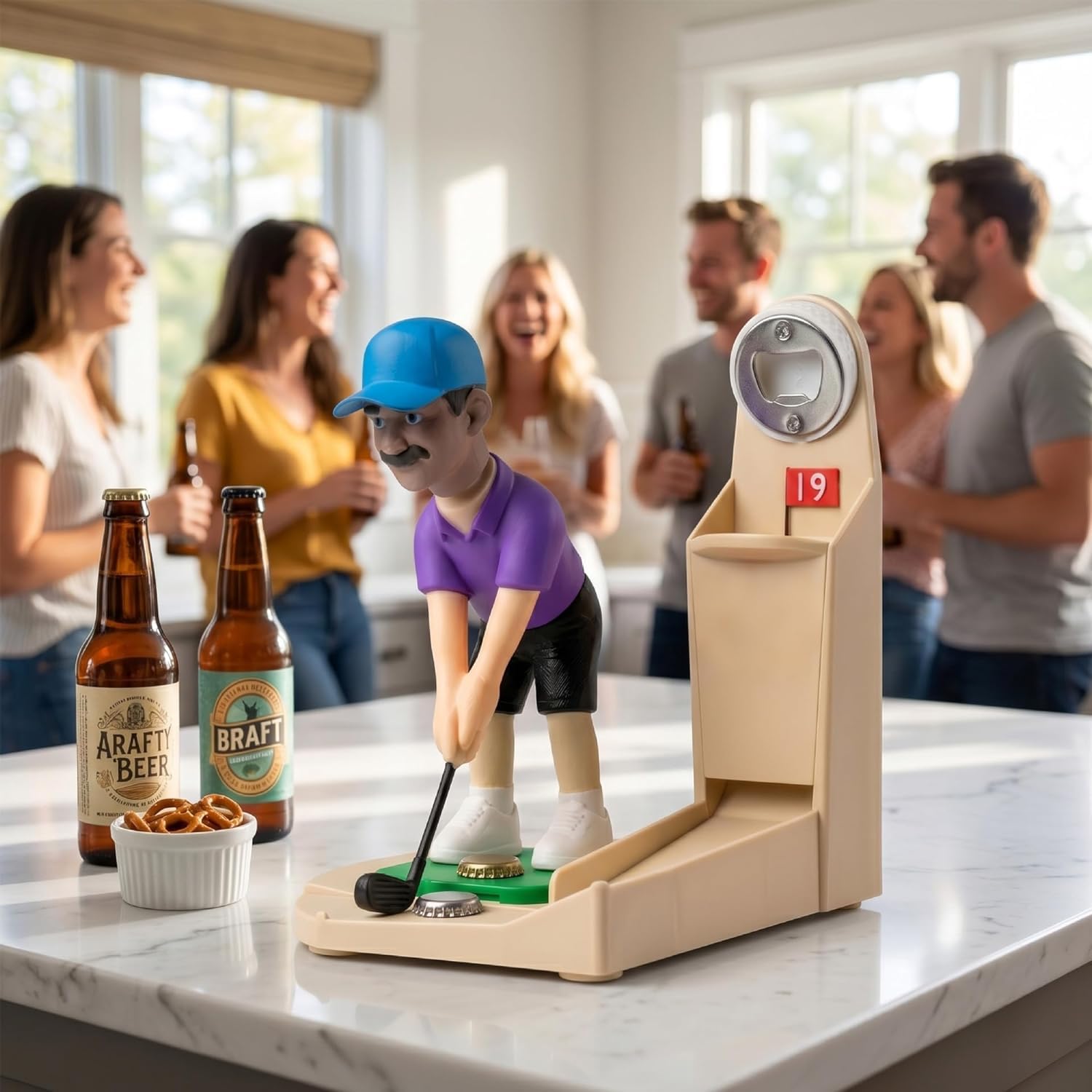Flaschenöffner Golf-Bierflaschenöffner-Spielzeug, 3D-gedruckter Flaschenverschluss-Werfer mit Golfschwung-Motiv für Bierliebhaber, Golfbegeisterte, Männerbereich und Bar (Stil 1)