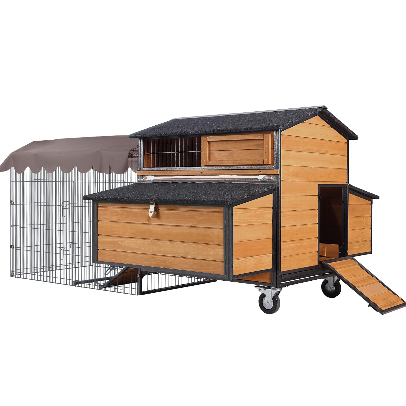 GUTINNEEN Chicken Coop with Run Large Hen House on Wheels Chicken House for Chickens Poultry Cage with Nesting Box,Leakproof Pull-on Tray