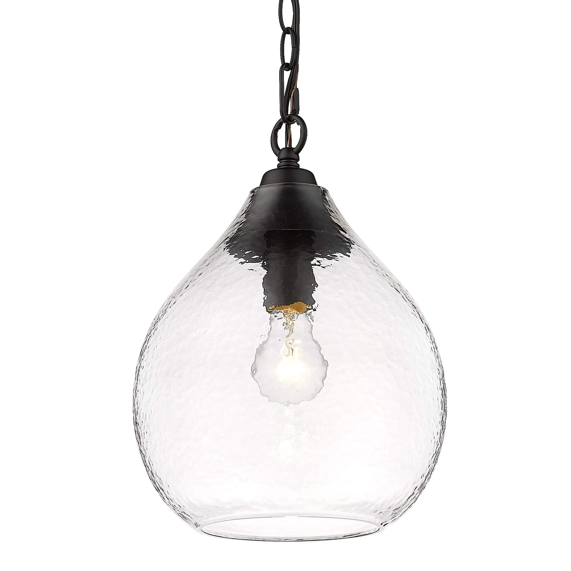 Golden Lighting Ariella Small Pendant Matte Black with Hammered Clear Glass