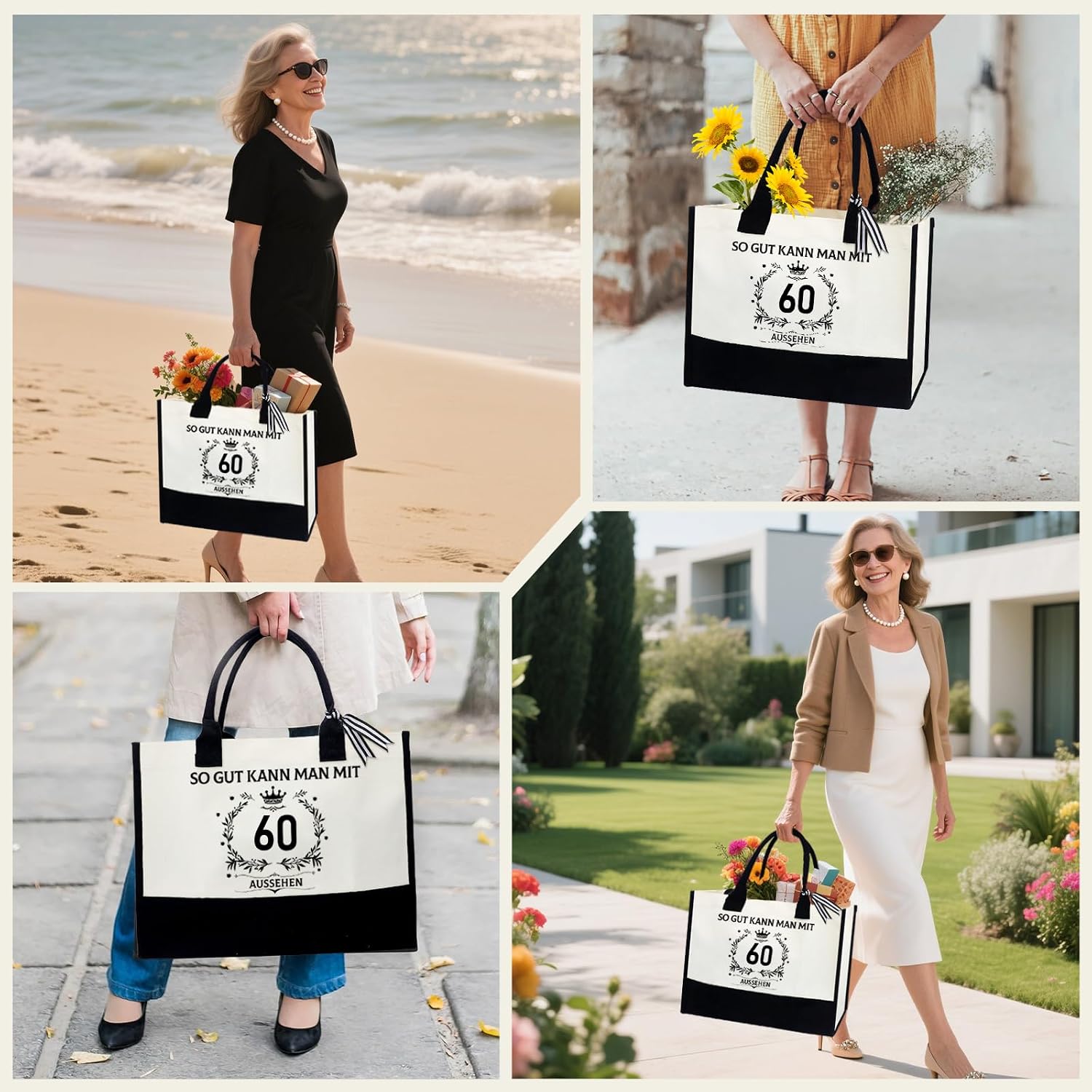 Shining She Birthday Gift for Women, Retirement Gift Woman, 40 50 60th Birthday Woman Gift with Canvas Bag Carry Bag Makeup Bag Keyring, 60 years old image 2