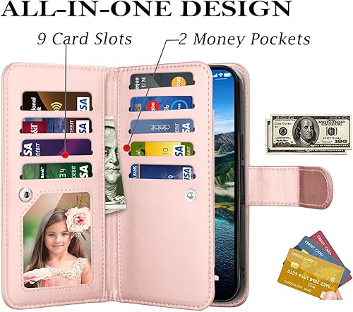 Miniatura 9 de Takfox Funda tipo cartera para iPhone 15 Plus, para iPhone 15 Plus, funda de piel sintética para tarjetas de crédito [9 ranuras para tarjetas] Funda