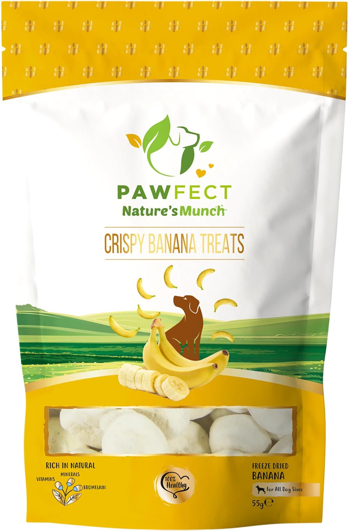 Pawfect Nature's Munch Banana Natural Dog Treats Made with Real Banana Rich in Fiber Fruit Based Supports Digestion & Gut Health Dog Treats for For Dogs (55g/1.94 oz)