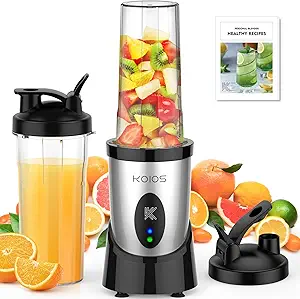 KOIOS Smoothie Blender, 900W Personal Blender for Shakes and Smoothies Kitchen with 2 No-BPA 22oz Portable Cups, Single Serve Smoothies Maker Mixer for Juices, Nutritious Recipe, Sliver