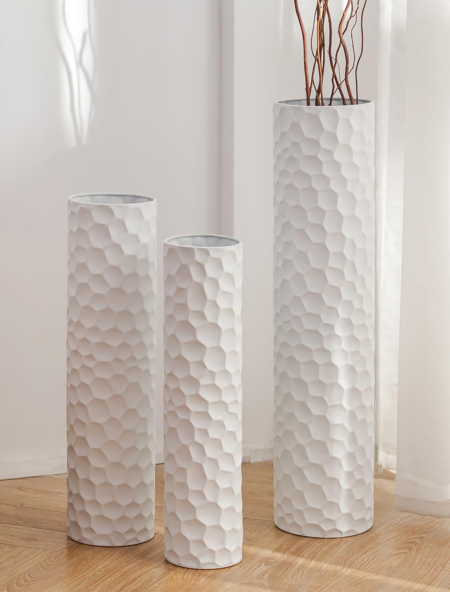 Sziqiqi Jarrones Grandes para Suelo: 70/60/50 cm Jarrón Altos de Pie para la Sala de Estar - Jarrones de Suelo de Metal Grande Set de 3 - Florero de Gran Tamaño para el Dormitorio Cocina Chimenea
