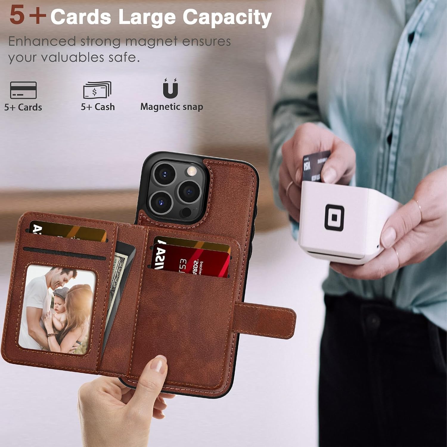 LOHASIC for iPhone 15 Pro Max Case Wallet Magsafe – Detachable Magnetic Leather Case with 4 Card Slots 2 Cash Pockets, iPhone 15 Pro Max Cover with Card Holder for Men & Women, Brown