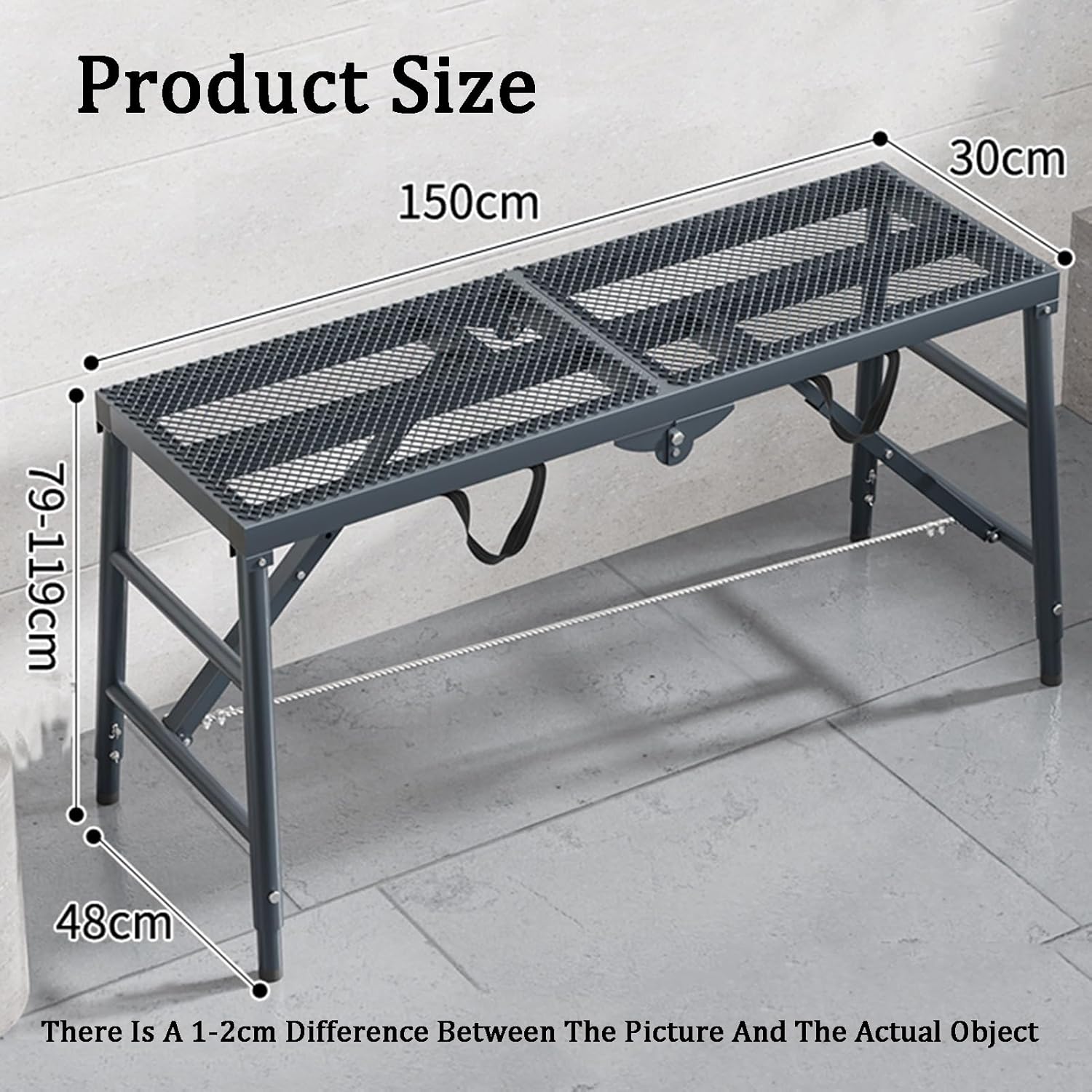 Folding Horse Stool,Lifting Scaffolding,Portable Folding Ladder,Carbon Steel,for Home Decoration,Lifting Items,Wall Painting,Engineering(150x30cm)