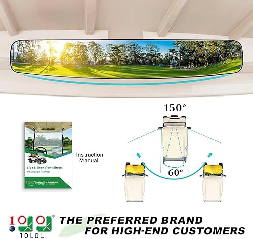 Miniatura 2 de 10L0L Espejos para carrito de golf, laterales plegables y retrovisores panorámicos para Yamaha Club Car EZGO, elimina puntos ciegos, estilo convexo