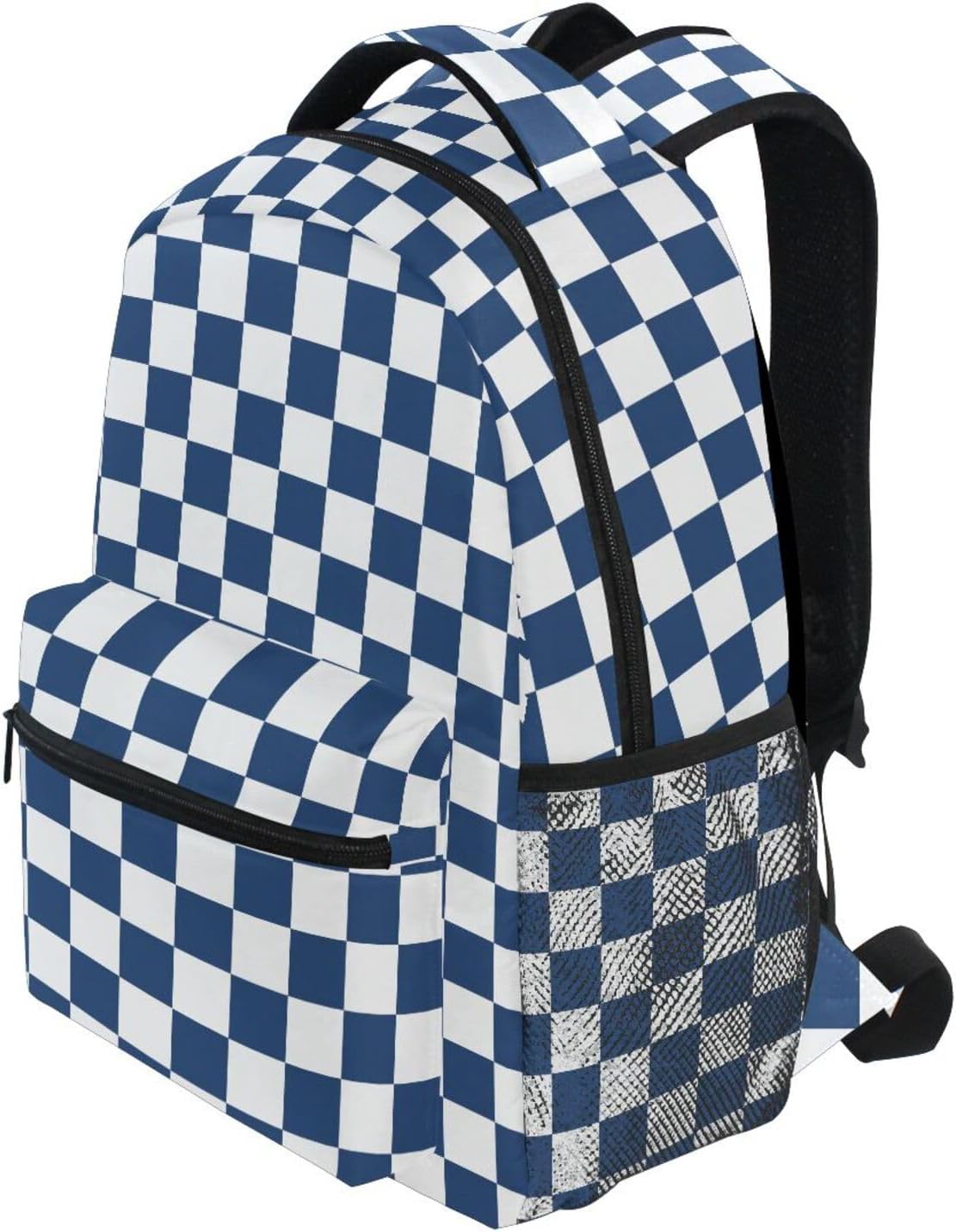 Blue White Checkered Plaid Backpack 3rd 4th 5th Grade School Bookbags Travel Laptop Daypack Bag Purse for Boys Girls Teens