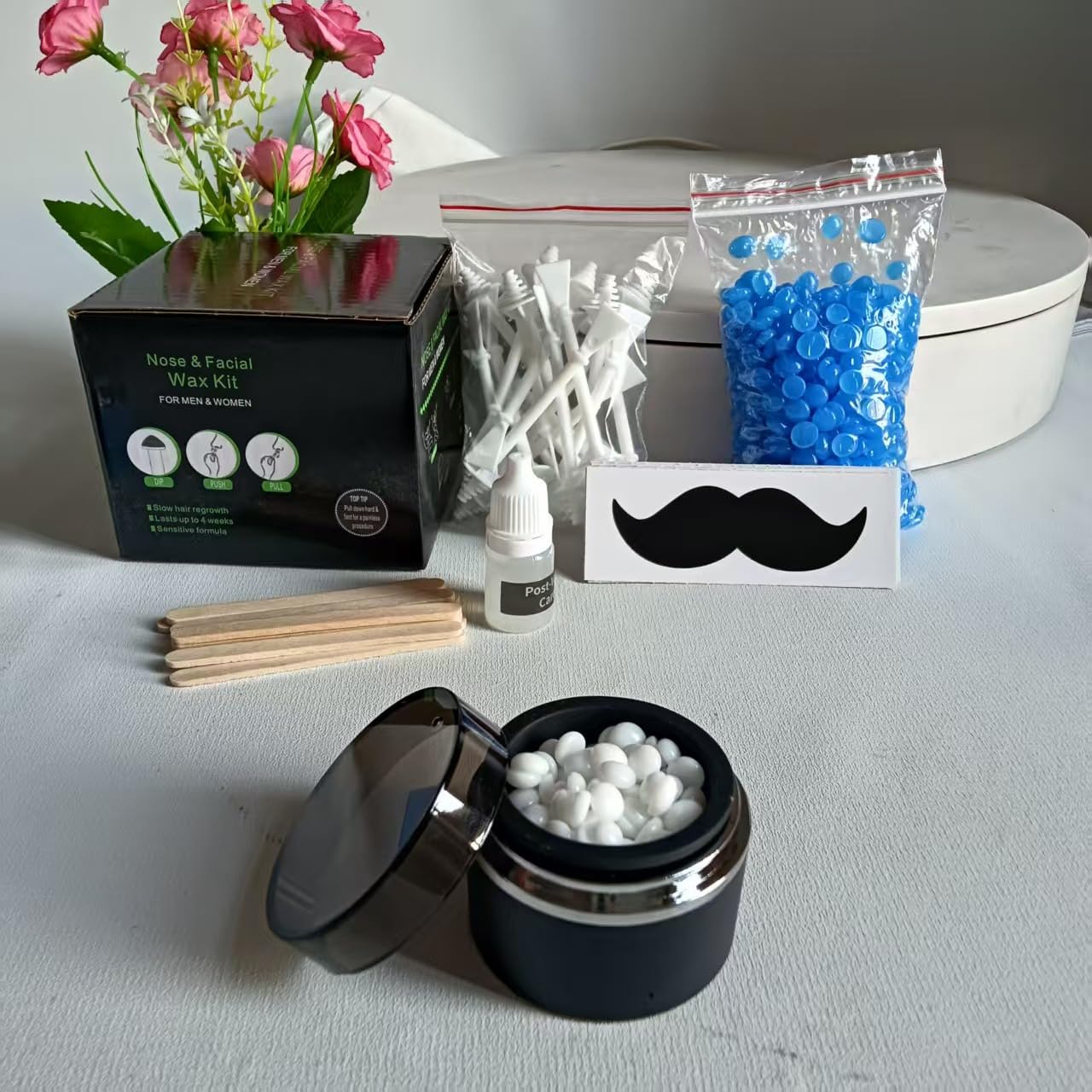 Mini Waxing Kit with Wax Warmer for Hair Removal – Versatile Hard Wax Melter for Ear and Nose Hair Removal, Compact 8ml Set for Women and man, Easy to Carry Wax Kit (Black)