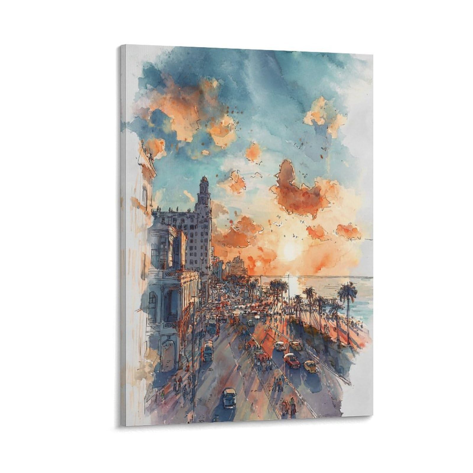 LCYNNH San Diego Watercolor Painting 20x30inch(50x75cm) Vintage Travel Poster Watercolor Canvas Art