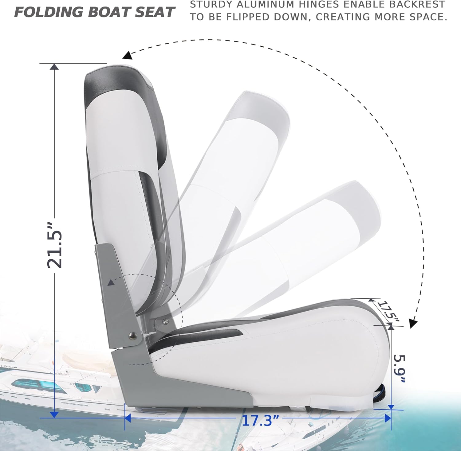 Deluxe Marine High Back Folding Boat Seats 2 Pack, Waterproof Fishing Boat Captain Chairs, 4 Mounting Screws Included