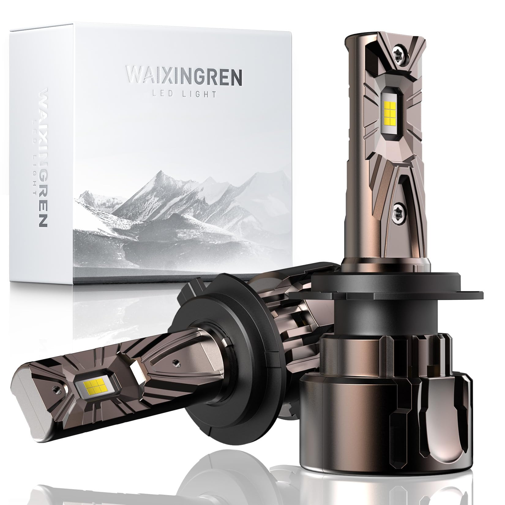 WAIXINGREN Upgrade H7 Headlight Bulb, 26000LM Brighter Wireless, 6500K White Bright High or Low Beam LED Headlight Bulb with Fan, Halogen Replacement, Plug and Play, Pack of 2 (H7)