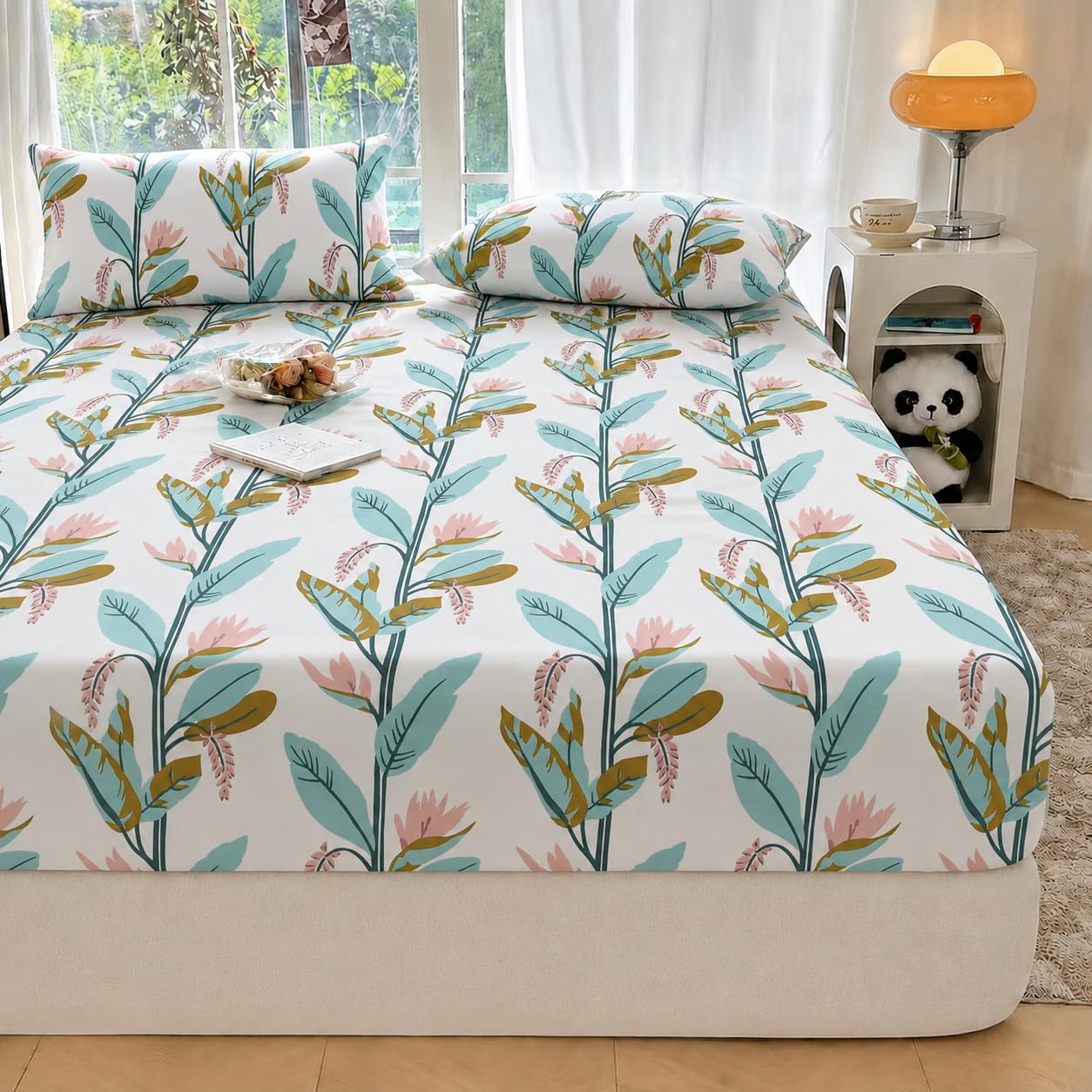 VOMZER Premium 320 TC Fitted Bed Sheet with Full Elastic - Deep Pocket Design - Wrinkle Resistant Fitted Bedsheet 60x78 Queen Bronze Tree