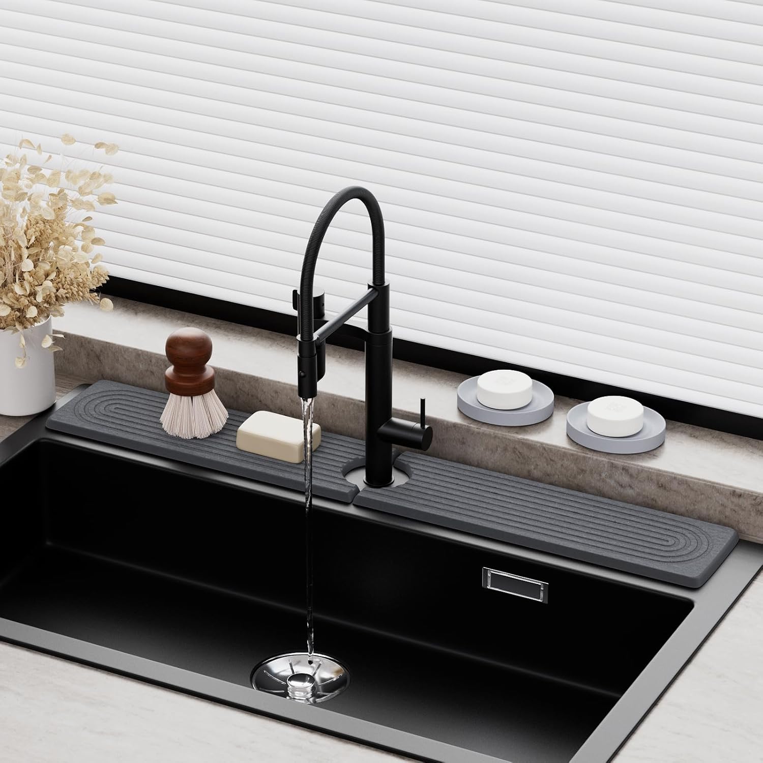 15.8"Instant Dry Stone Sink Tray around Faucet, Faucet Mat for Kitchen Sink Quick Dry Diatomaceous Earth Soap Tray for Hand Soap